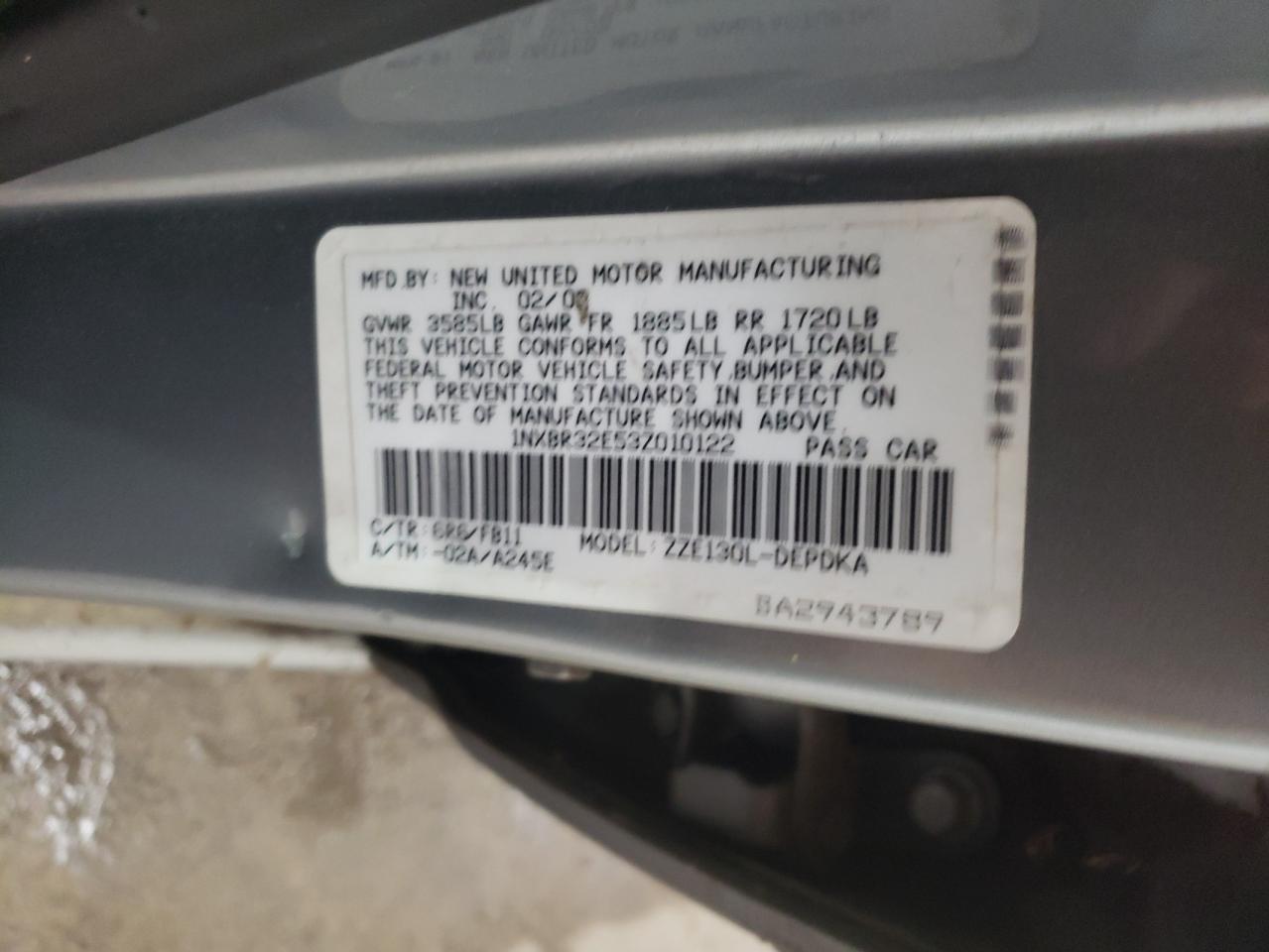 2003 Toyota Corolla Ce VIN: 1NXBR32E53Z010122 Lot: 66724844