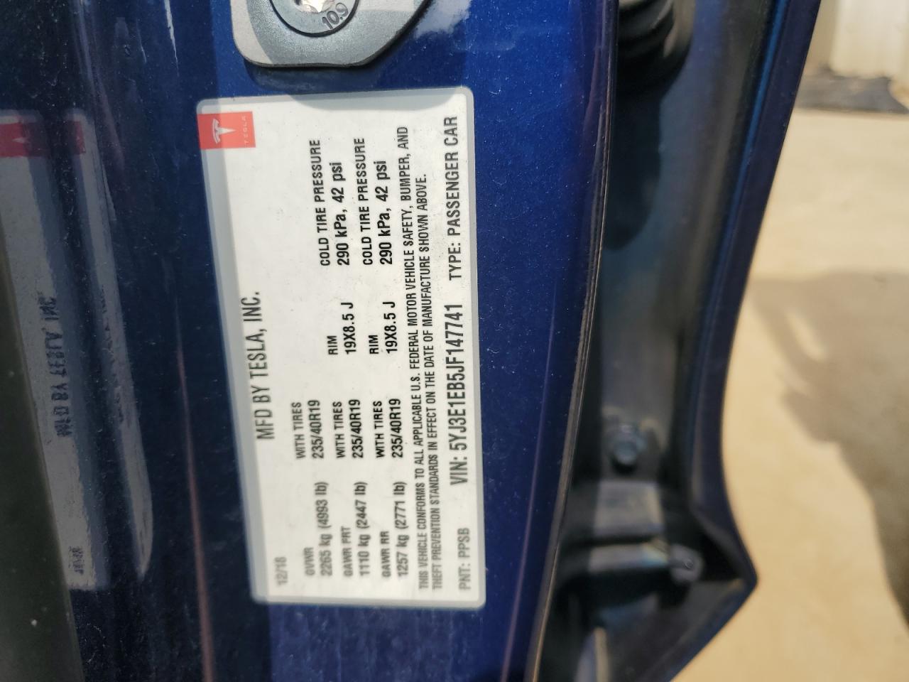 5YJ3E1EB5JF147741 2018 Tesla Model 3