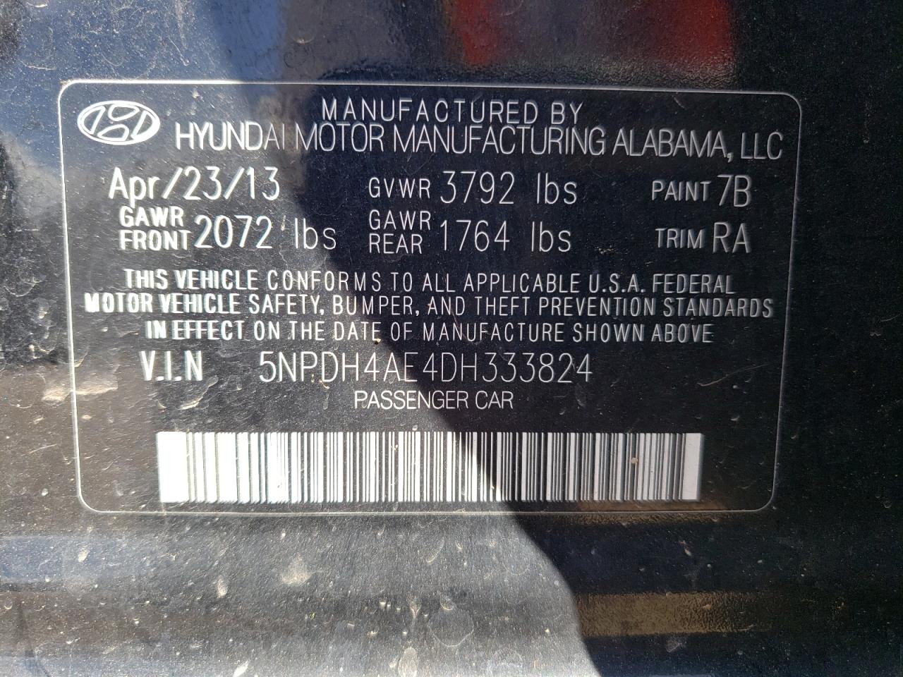 5NPDH4AE4DH333824 2013 Hyundai Elantra Gls