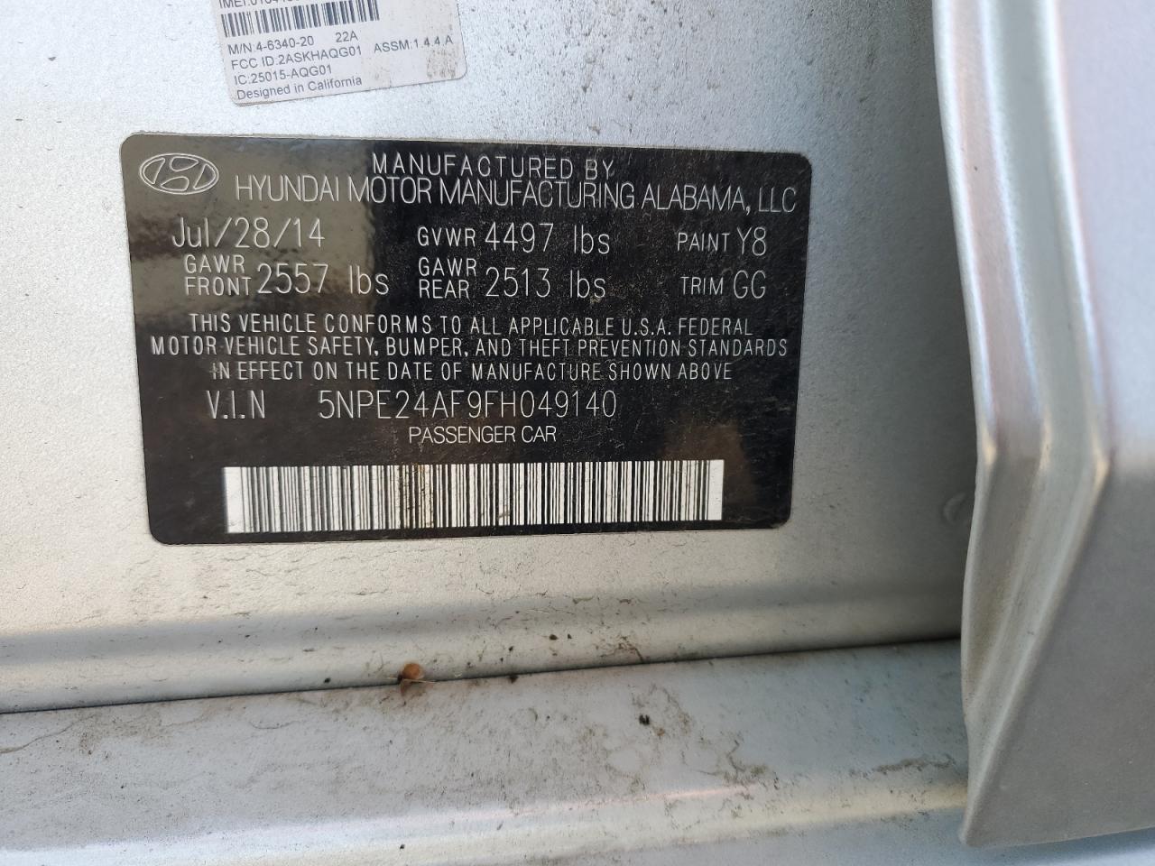 2015 Hyundai Sonata Se VIN: 5NPE24AF9FH049140 Lot: 68334504