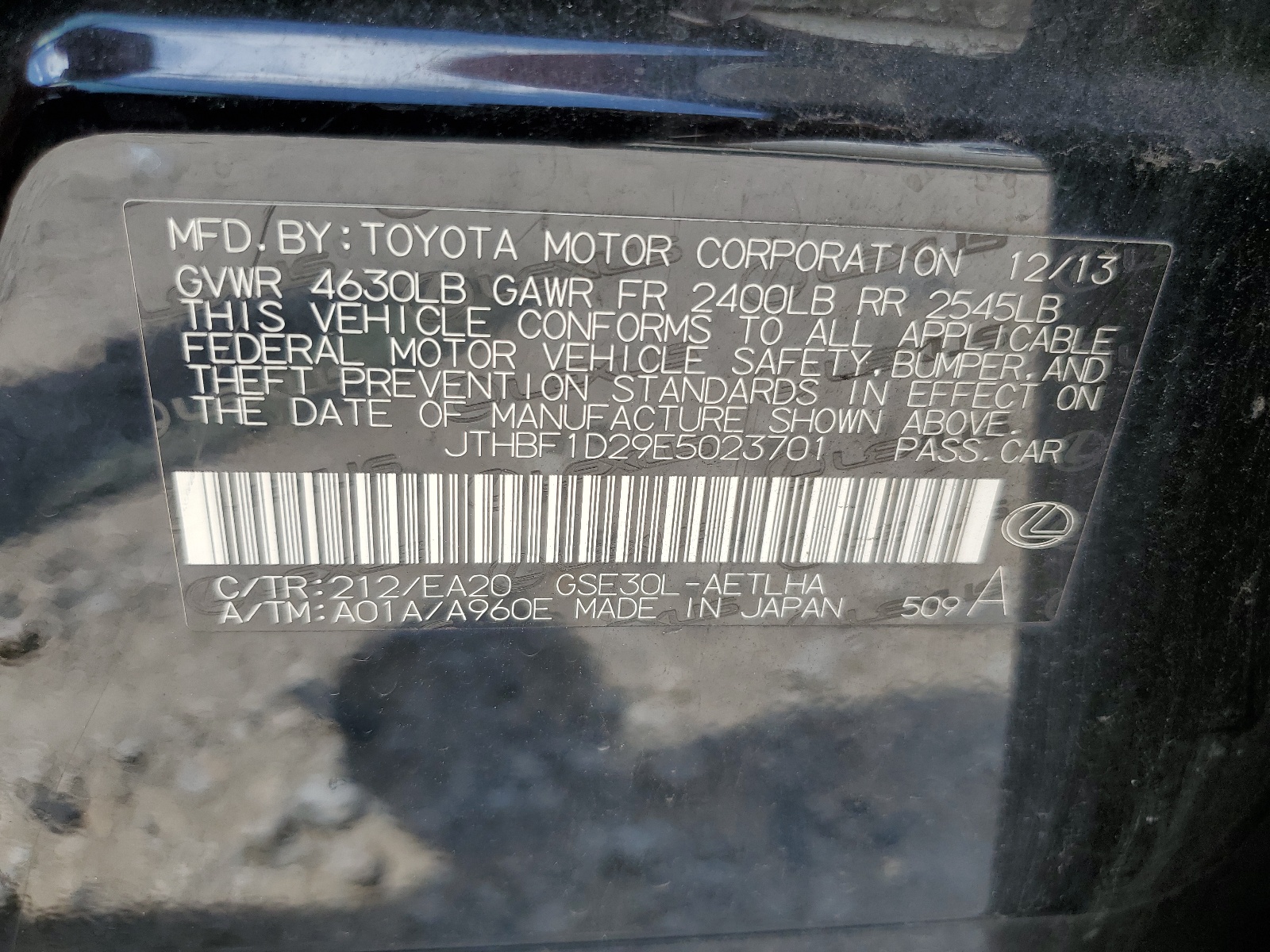 JTHBF1D29E5023701 2014 Lexus Is 250