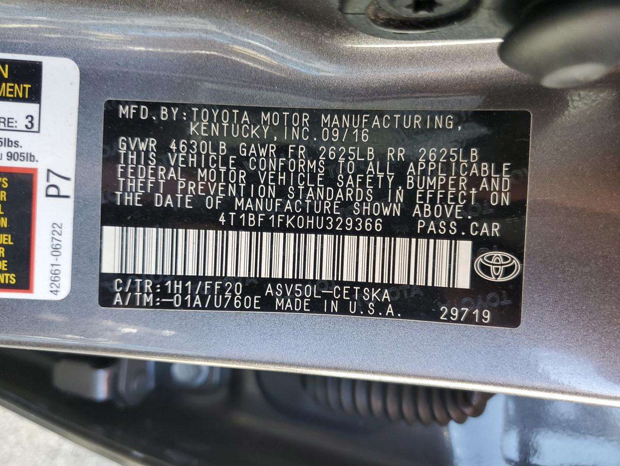 4T1BF1FK0HU329366 2017 Toyota Camry Le