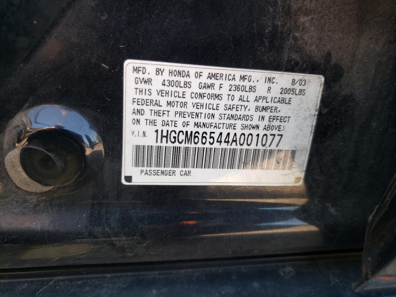 2004 Honda Accord Ex VIN: 1HGCM66544A001077 Lot: 67706934