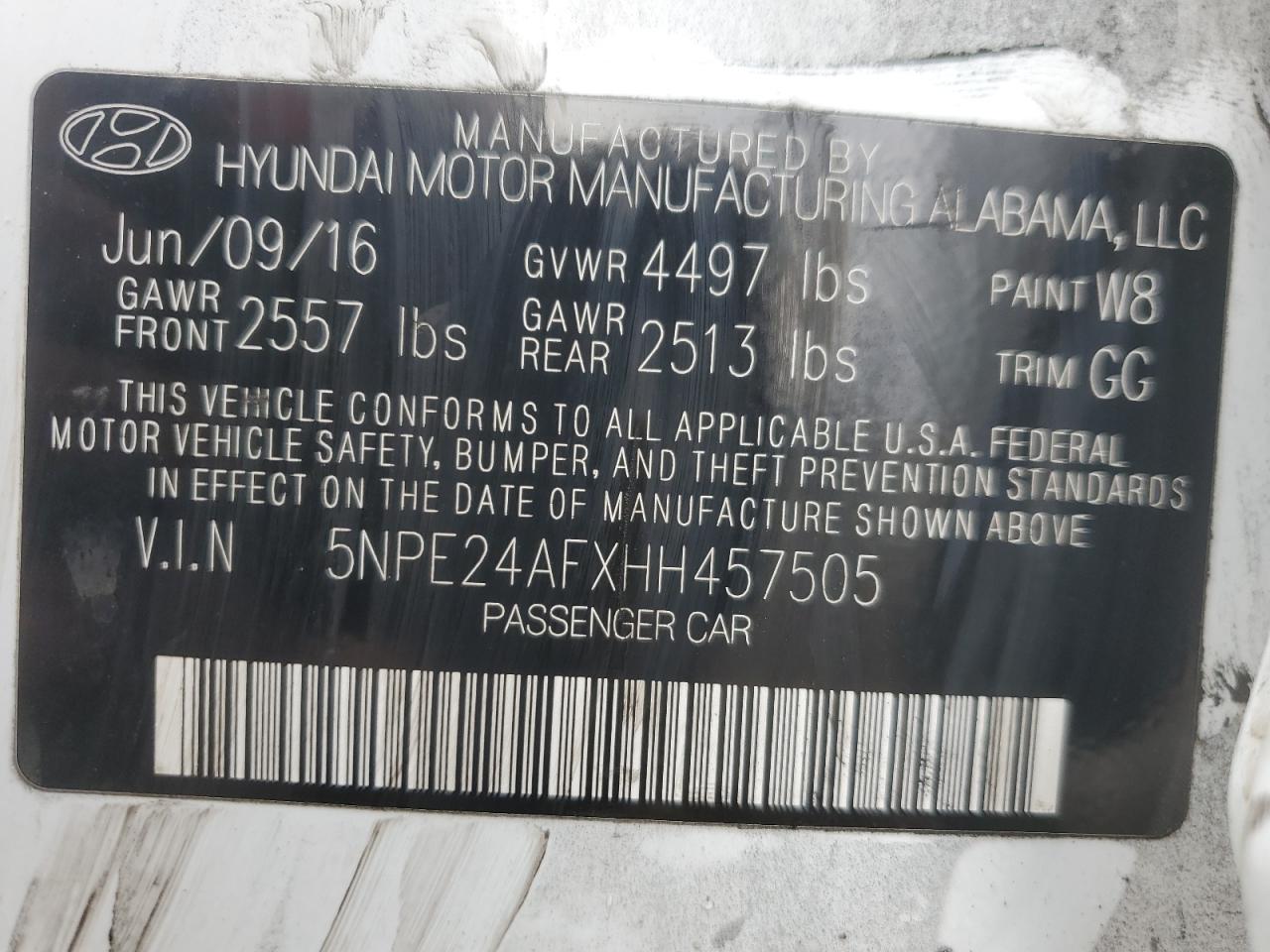 5NPE24AFXHH457505 2017 Hyundai Sonata Se