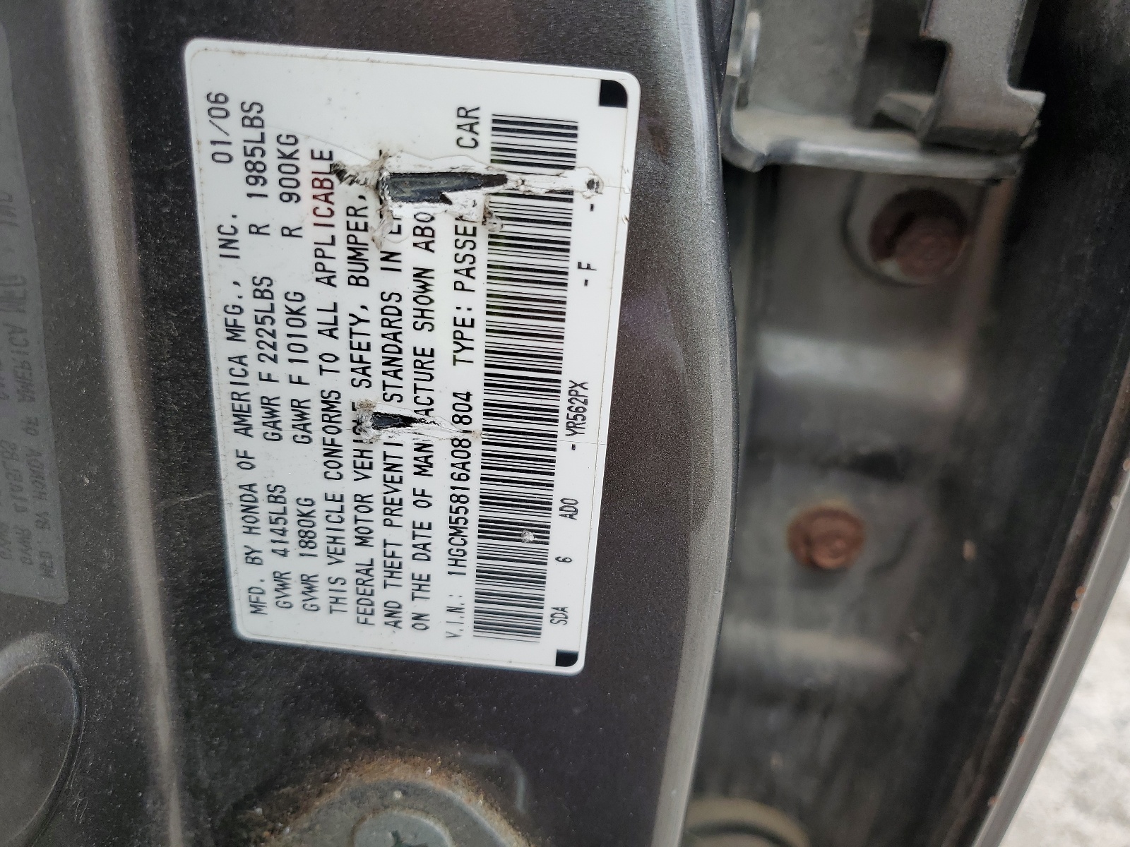 1HGCM55816A081804 2006 Honda Accord Ex