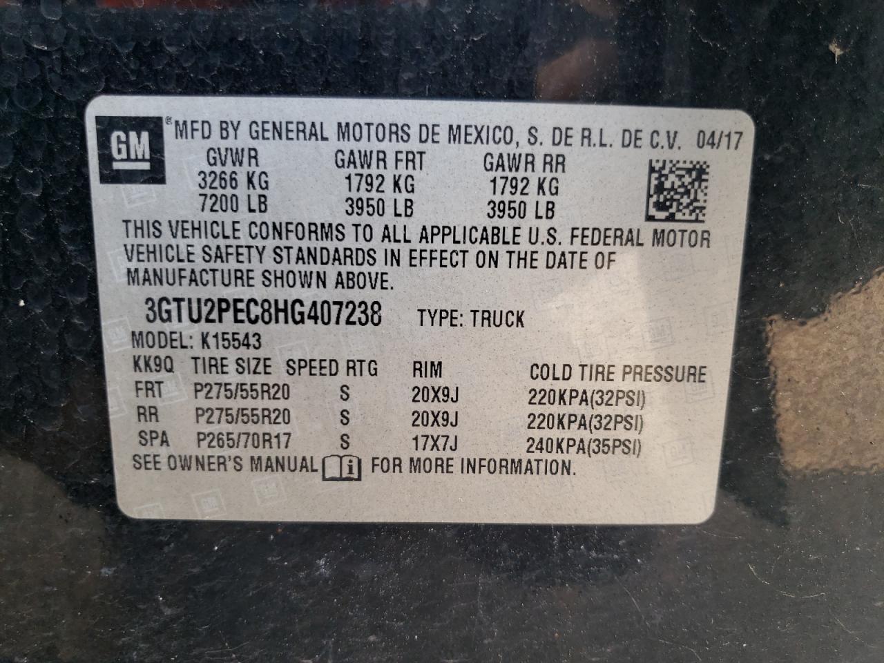 3GTU2PEC8HG407238 2017 GMC Sierra K1500 Denali