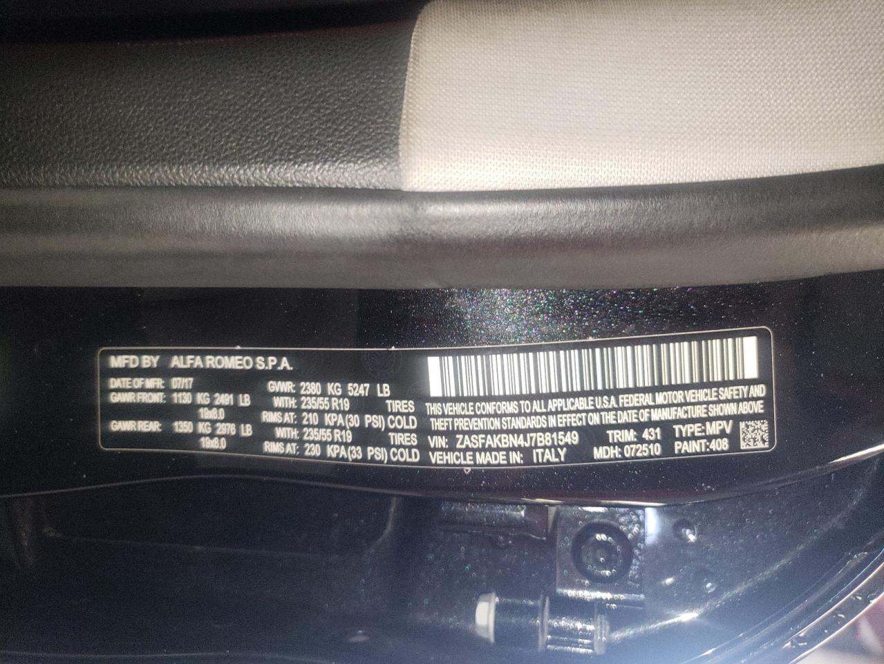 2018 Alfa Romeo Stelvio Ti VIN: ZASFAKBN4J7B81549 Lot: 65538904