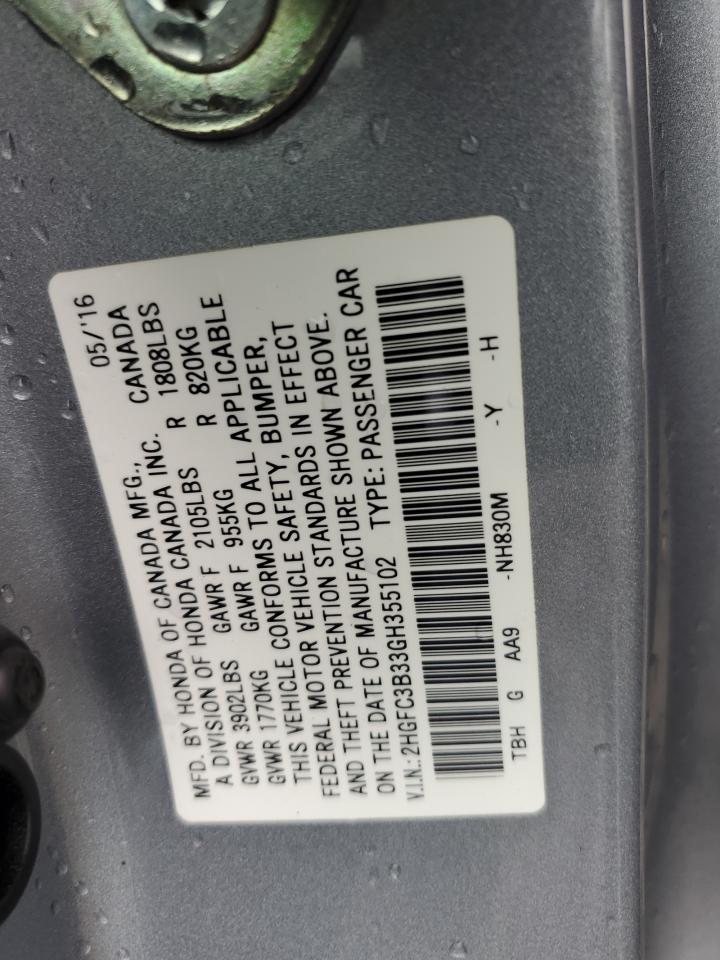 2HGFC3B33GH355102 2016 Honda Civic Ex