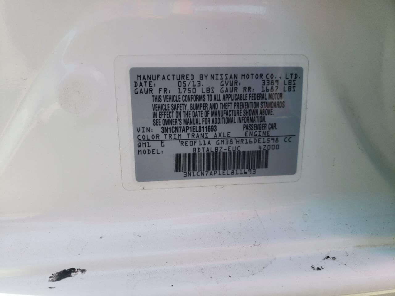 3N1CN7AP1EL811693 2014 Nissan Versa S