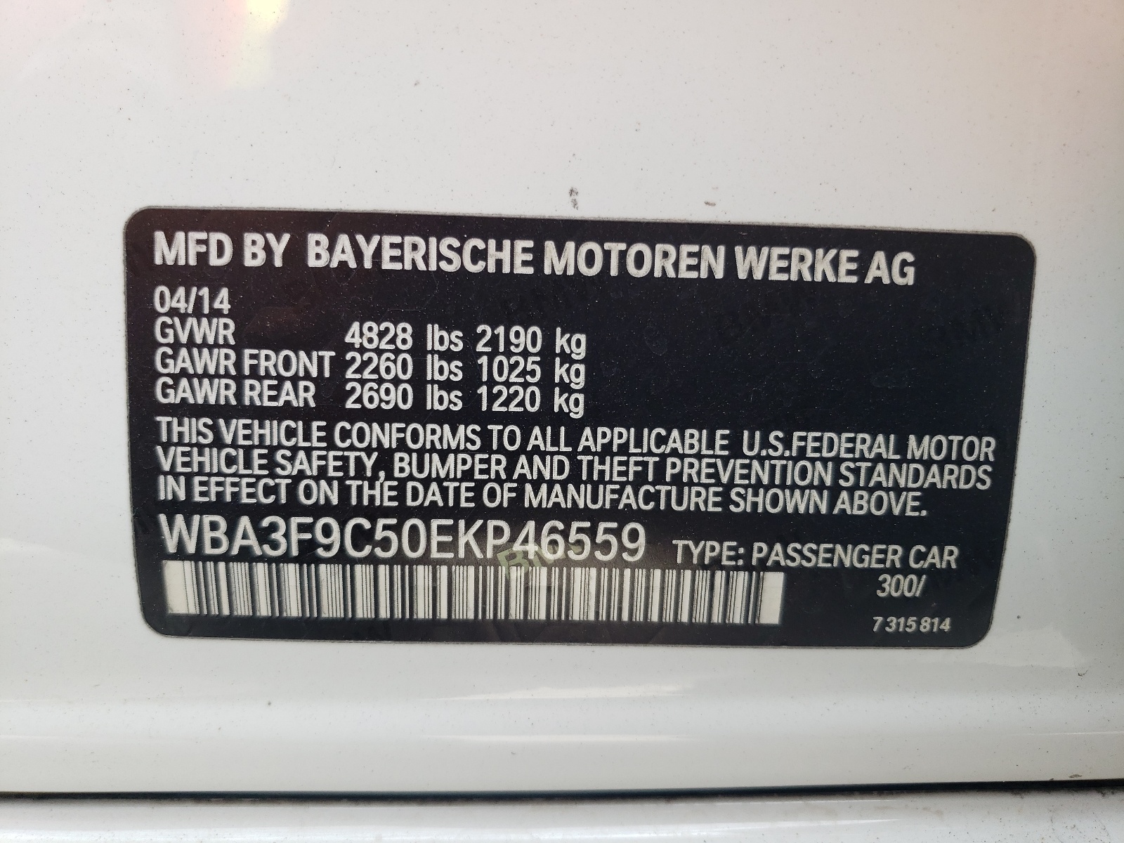 WBA3F9C50EKP46559 2014 BMW Activehybrid 3