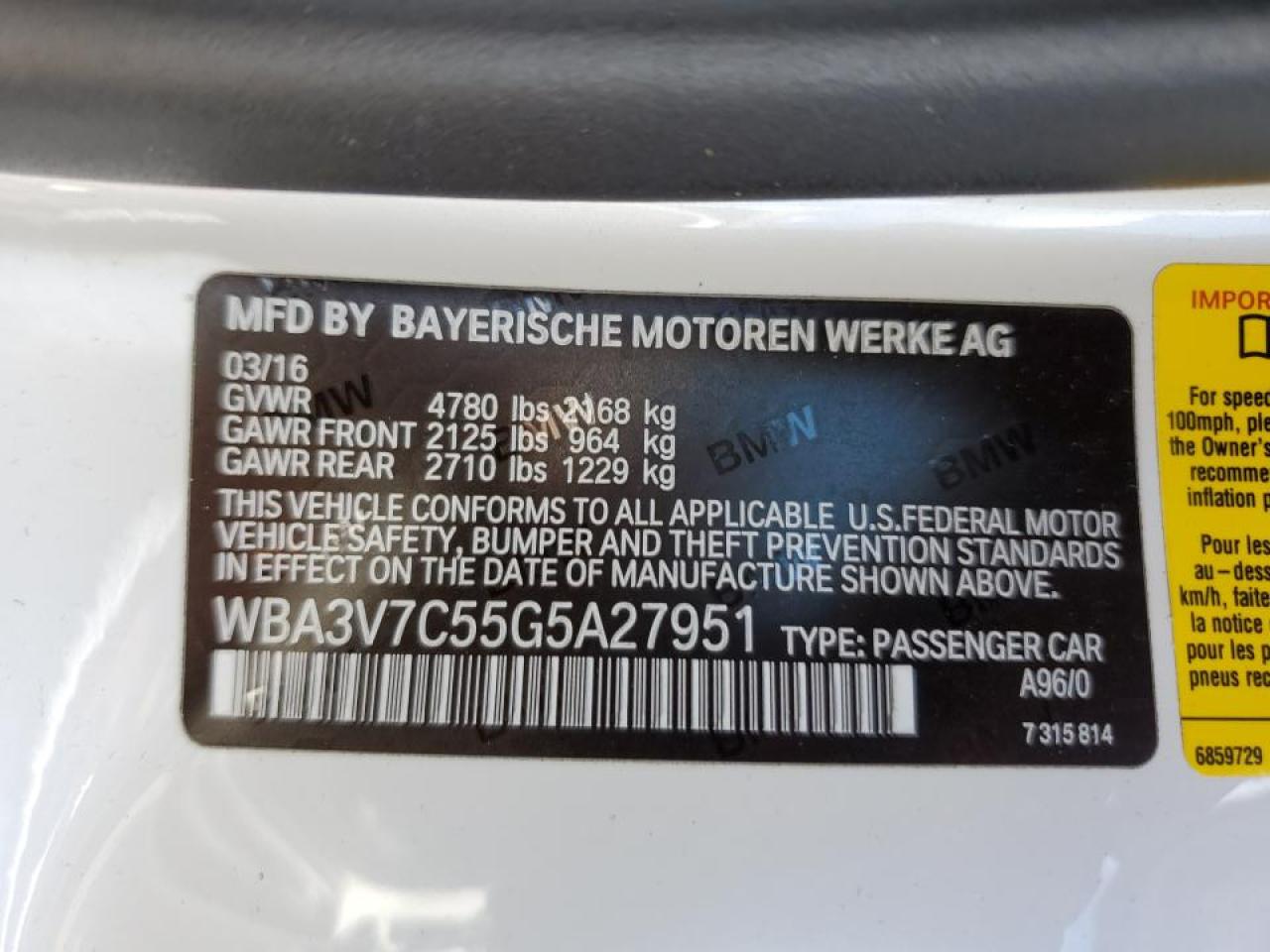 2016 BMW 428 I Sulev VIN: WBA3V7C55G5A27951 Lot: 65769324