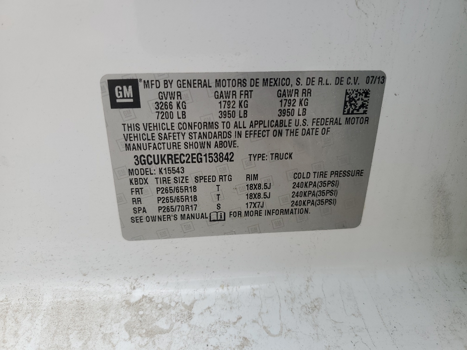 3GCUKREC2EG153842 2014 Chevrolet Silverado K1500 Lt