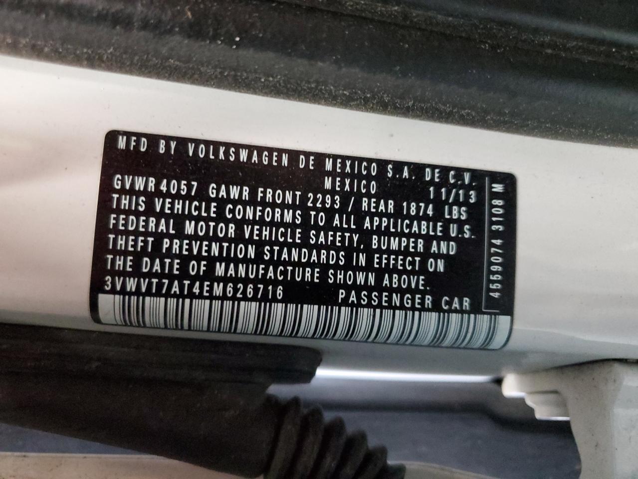2014 Volkswagen Beetle Turbo VIN: 3VWVT7AT4EM626716 Lot: 68700444