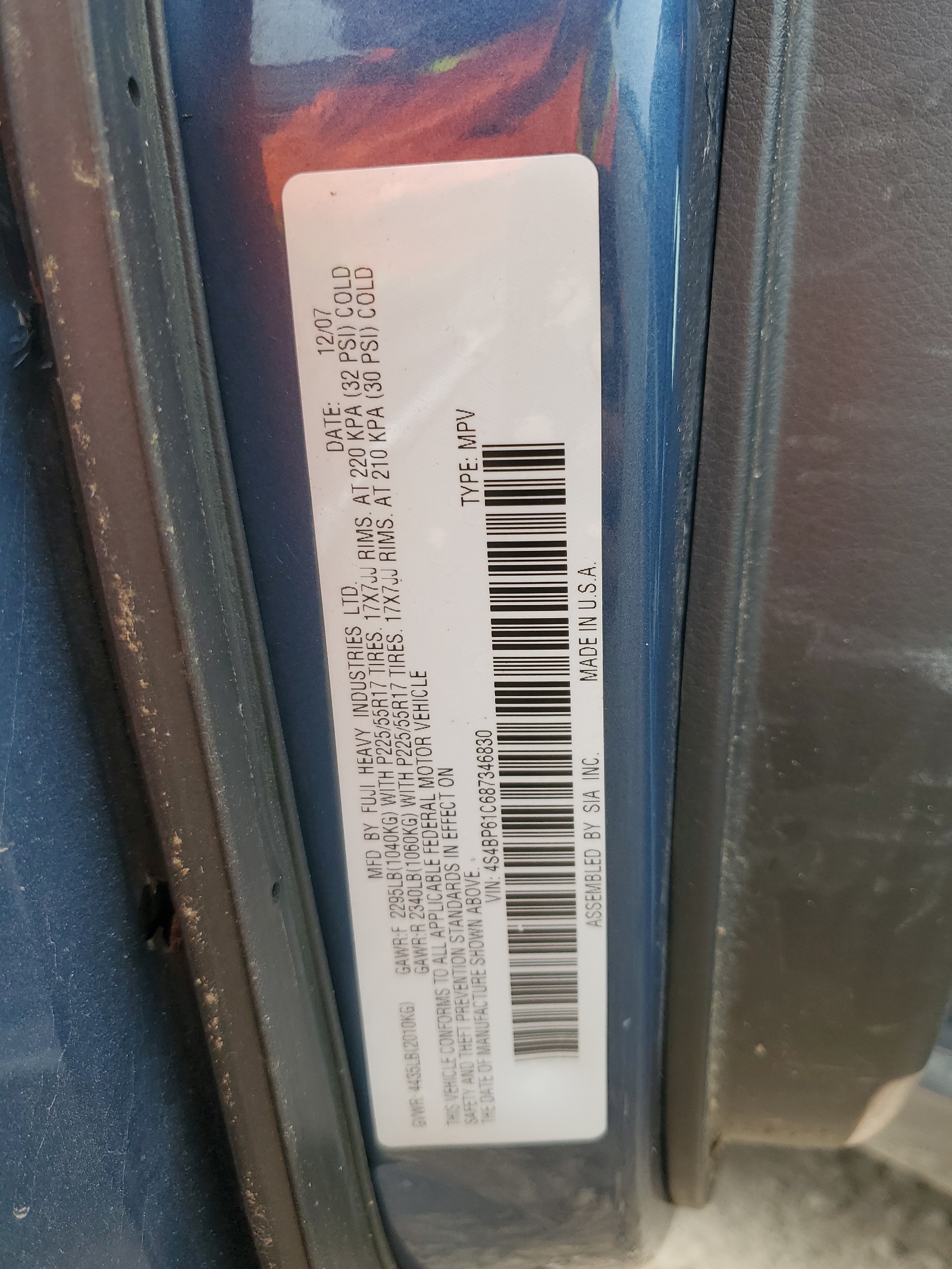 4S4BP61C687346830 2008 Subaru Outback 2.5I