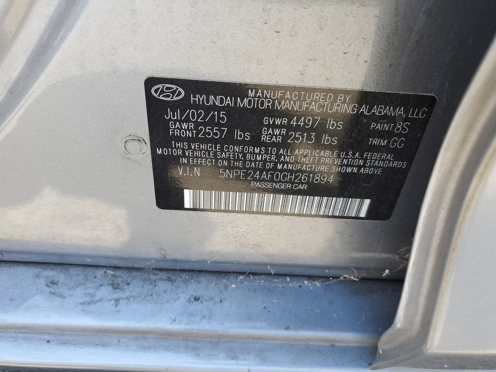 5NPE24AF0GH261894 2016 Hyundai Sonata Se
