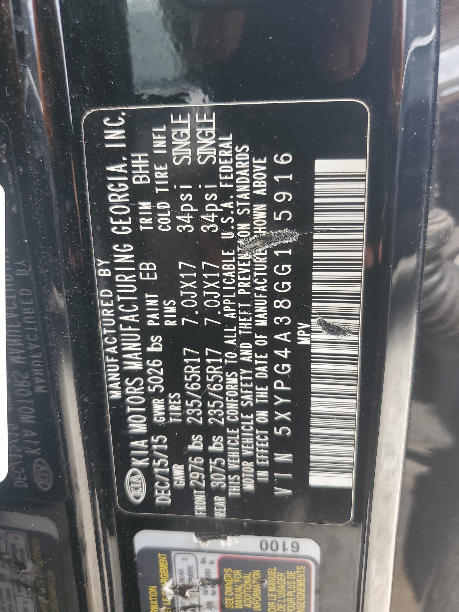 2016 Kia Sorento Lx vin: 5XYPG4A38GG145916