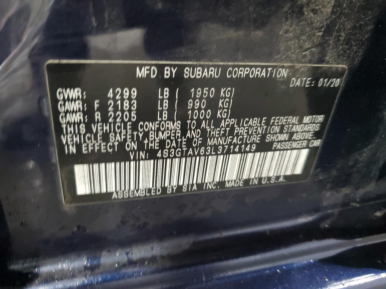 2020 Subaru Impreza Premium VIN: 4S3GTAV63L3714149 Lot: 65915104