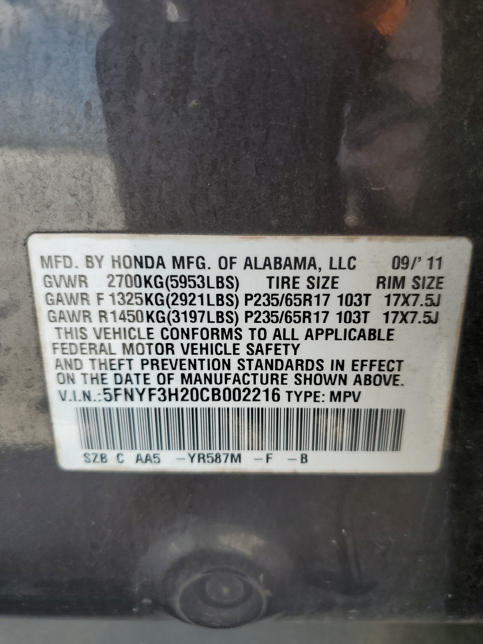 5FNYF3H20CB002216 2012 Honda Pilot Lx