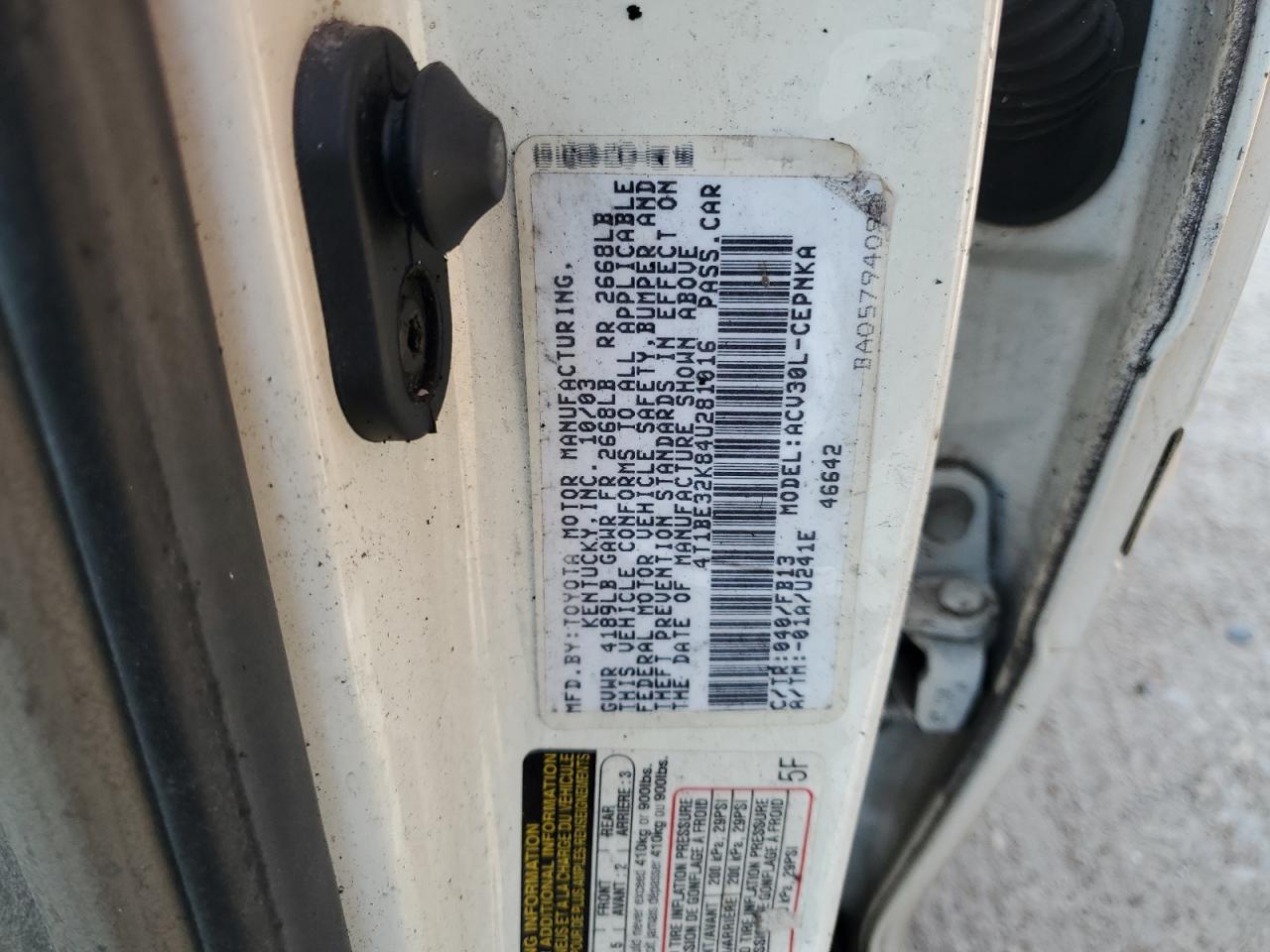 2004 Toyota Camry Le VIN: 4T1BE32K84U281016 Lot: 66612624