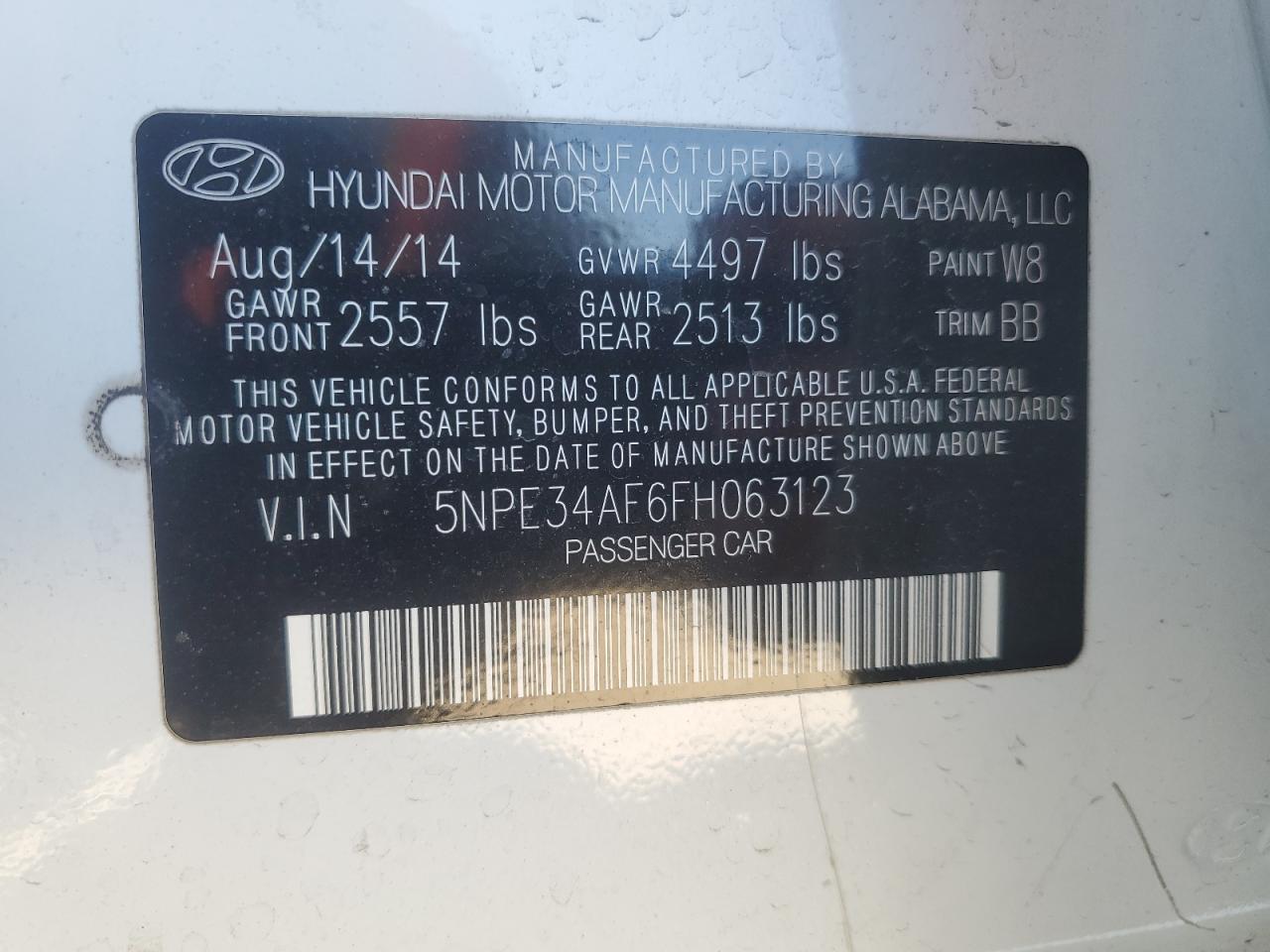 2015 Hyundai Sonata Sport VIN: 5NPE34AF6FH063123 Lot: 67737864