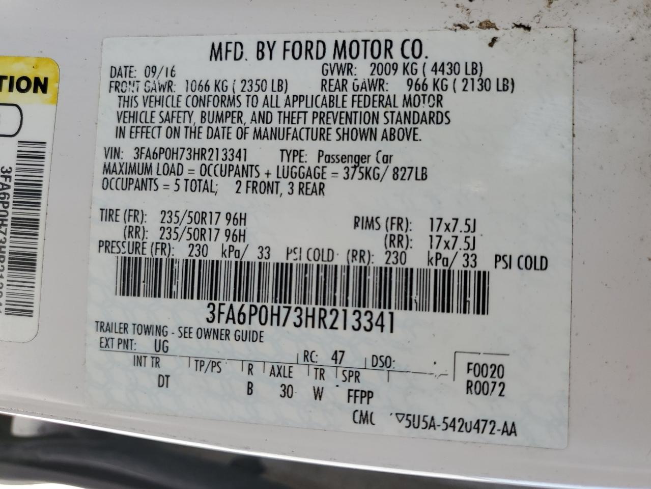 2017 Ford Fusion Se VIN: 3FA6P0H73HR213341 Lot: 67900994