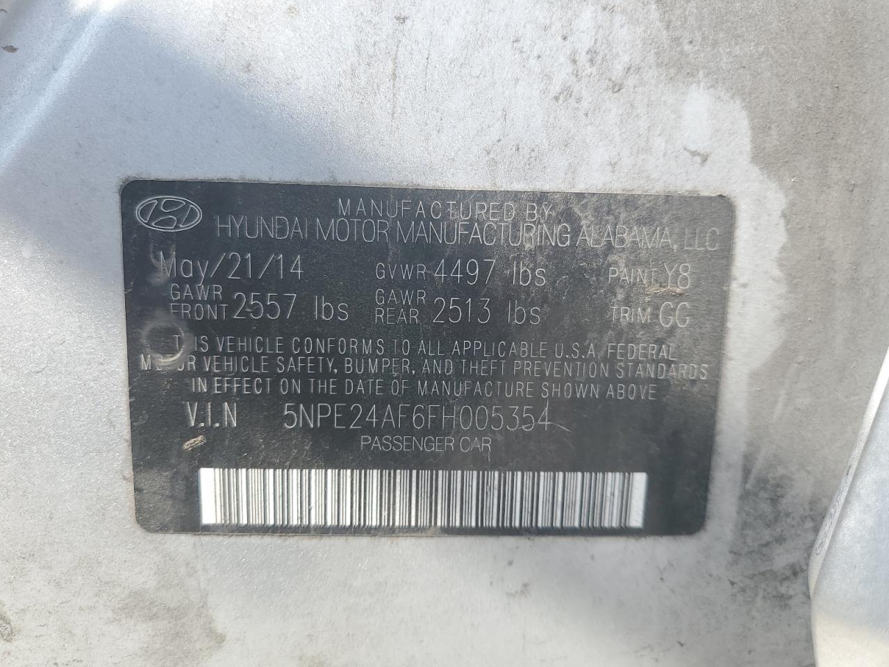 5NPE24AF6FH005354 2015 Hyundai Sonata Se