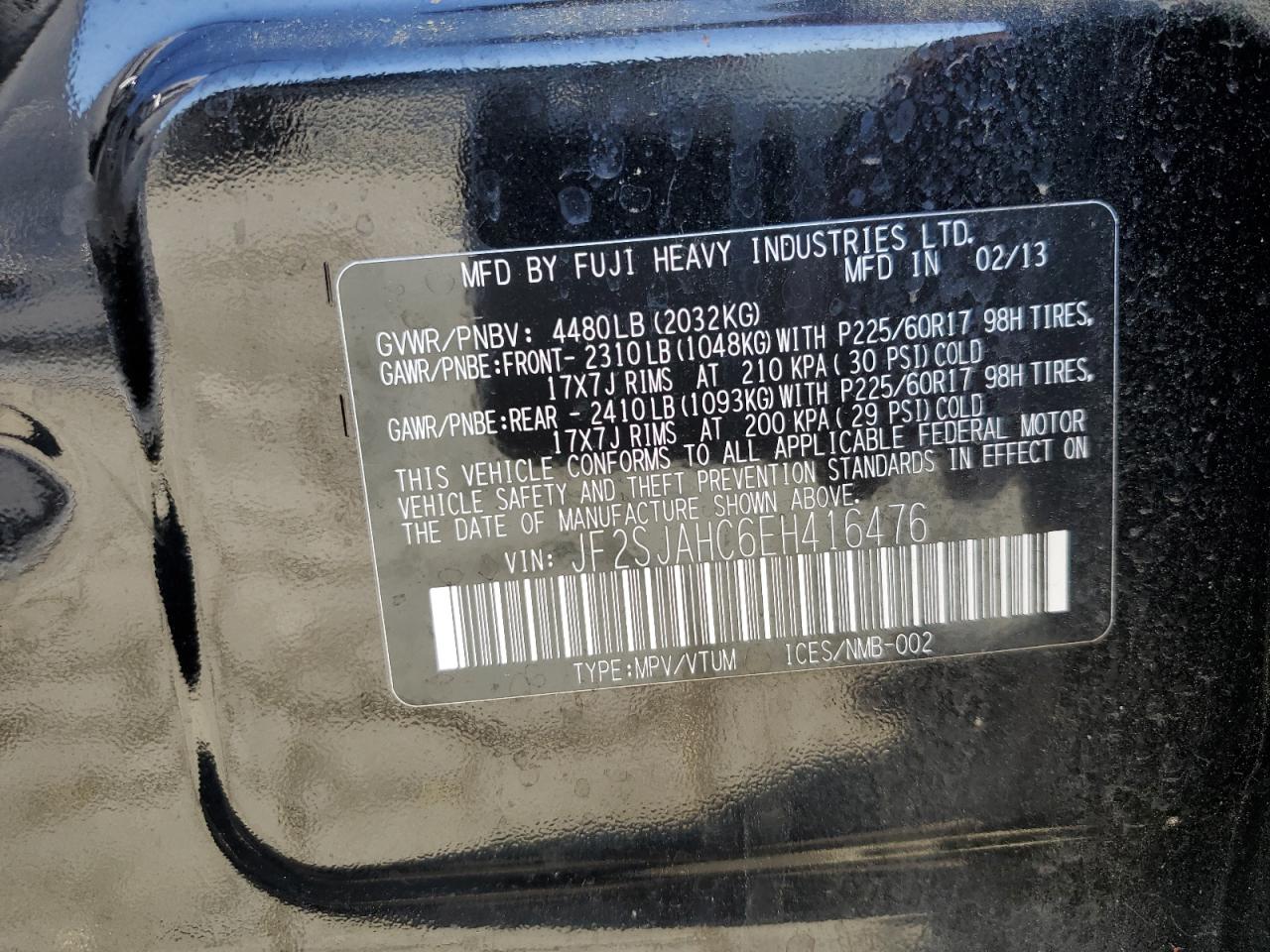 2014 Subaru Forester 2.5I Limited VIN: JF2SJAHC6EH416476 Lot: 66438204