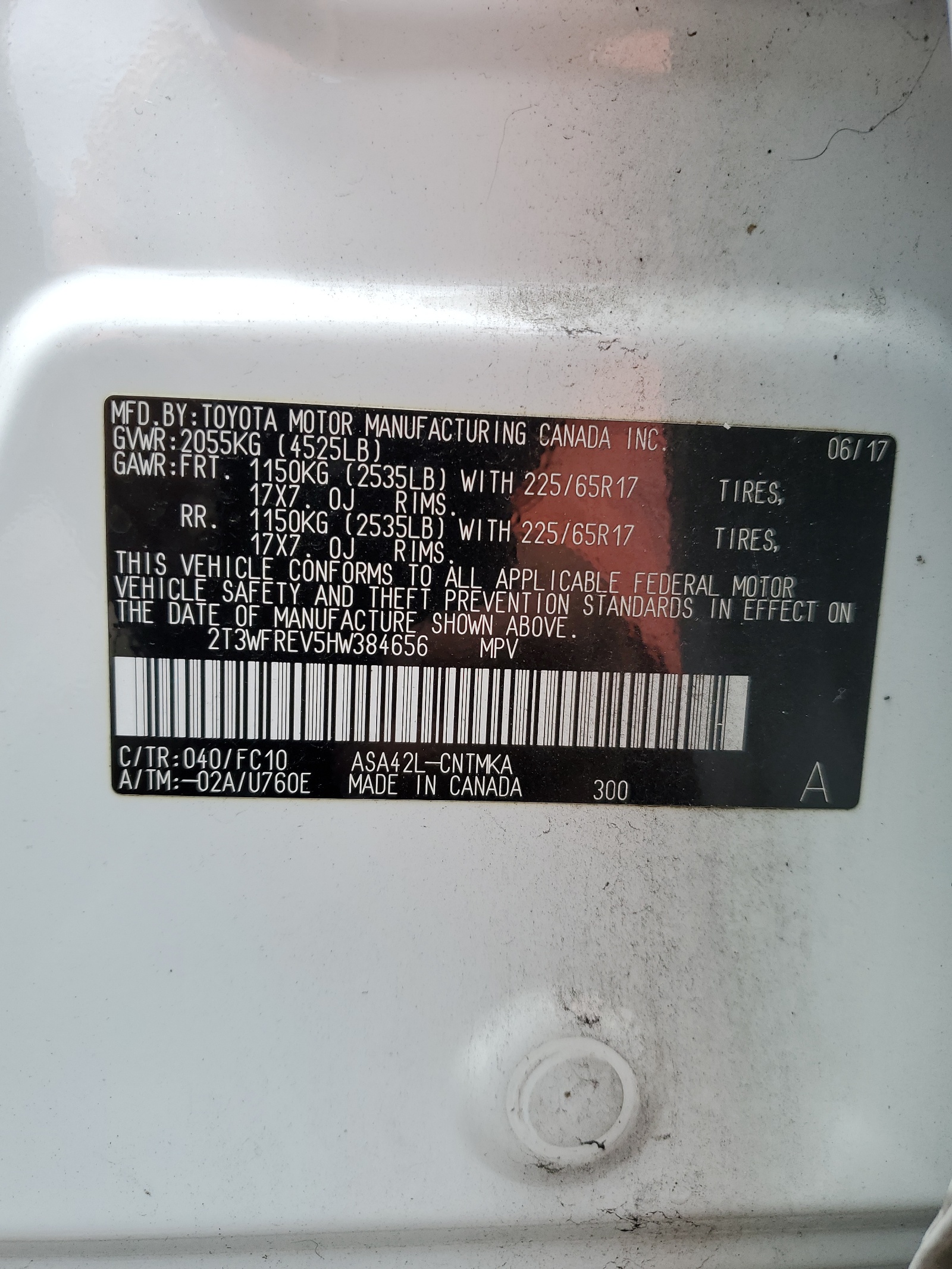 2T3WFREV5HW384656 2017 Toyota Rav4 Xle