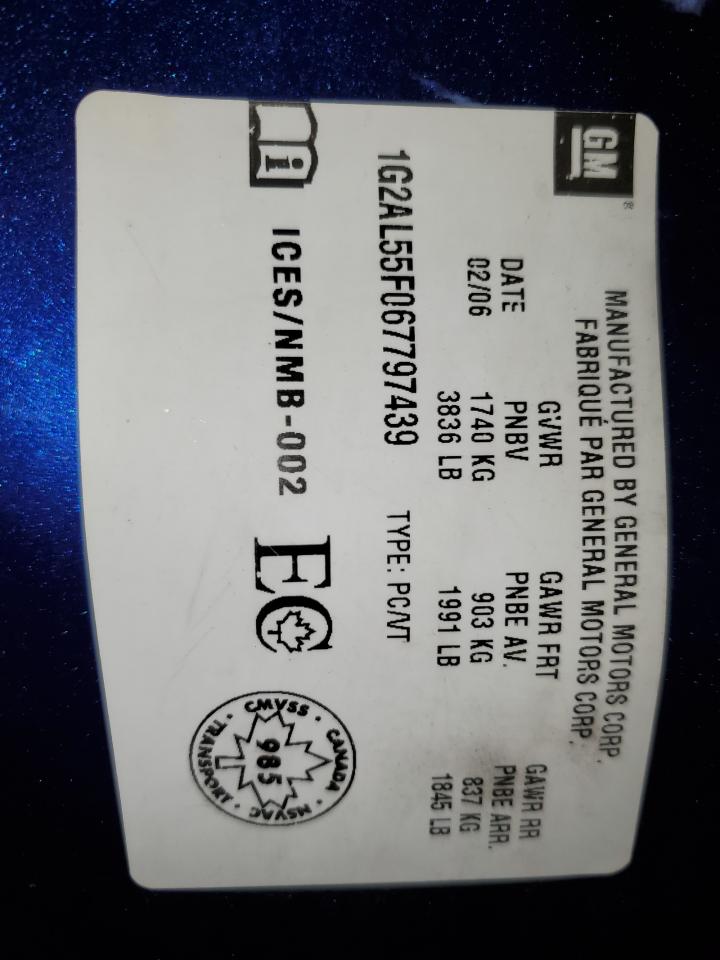 2006 Pontiac Pursuit Se VIN: 1G2AL55F067797439 Lot: 65351934