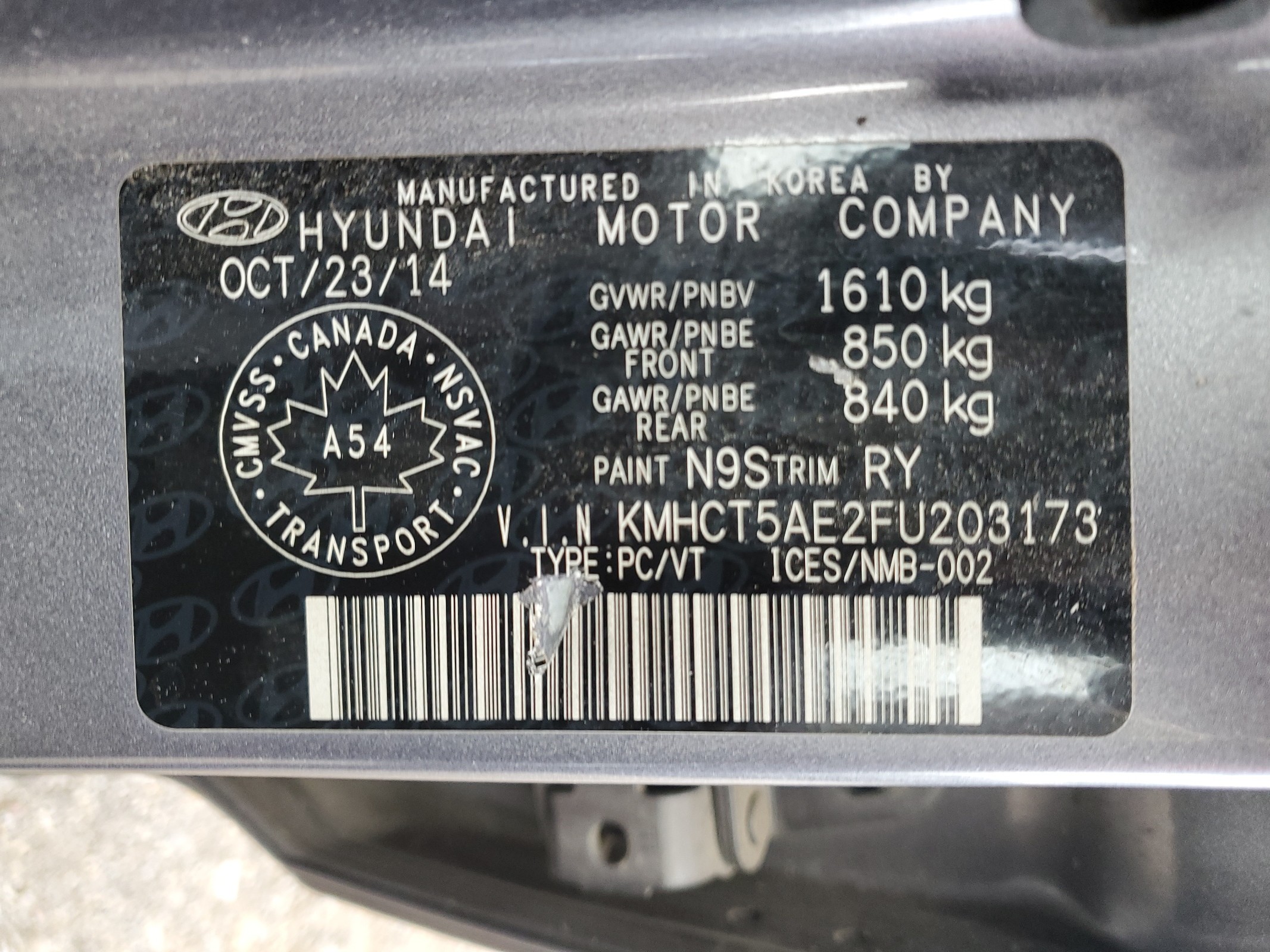 KMHCT5AE2FU203173 2015 Hyundai Accent Gs