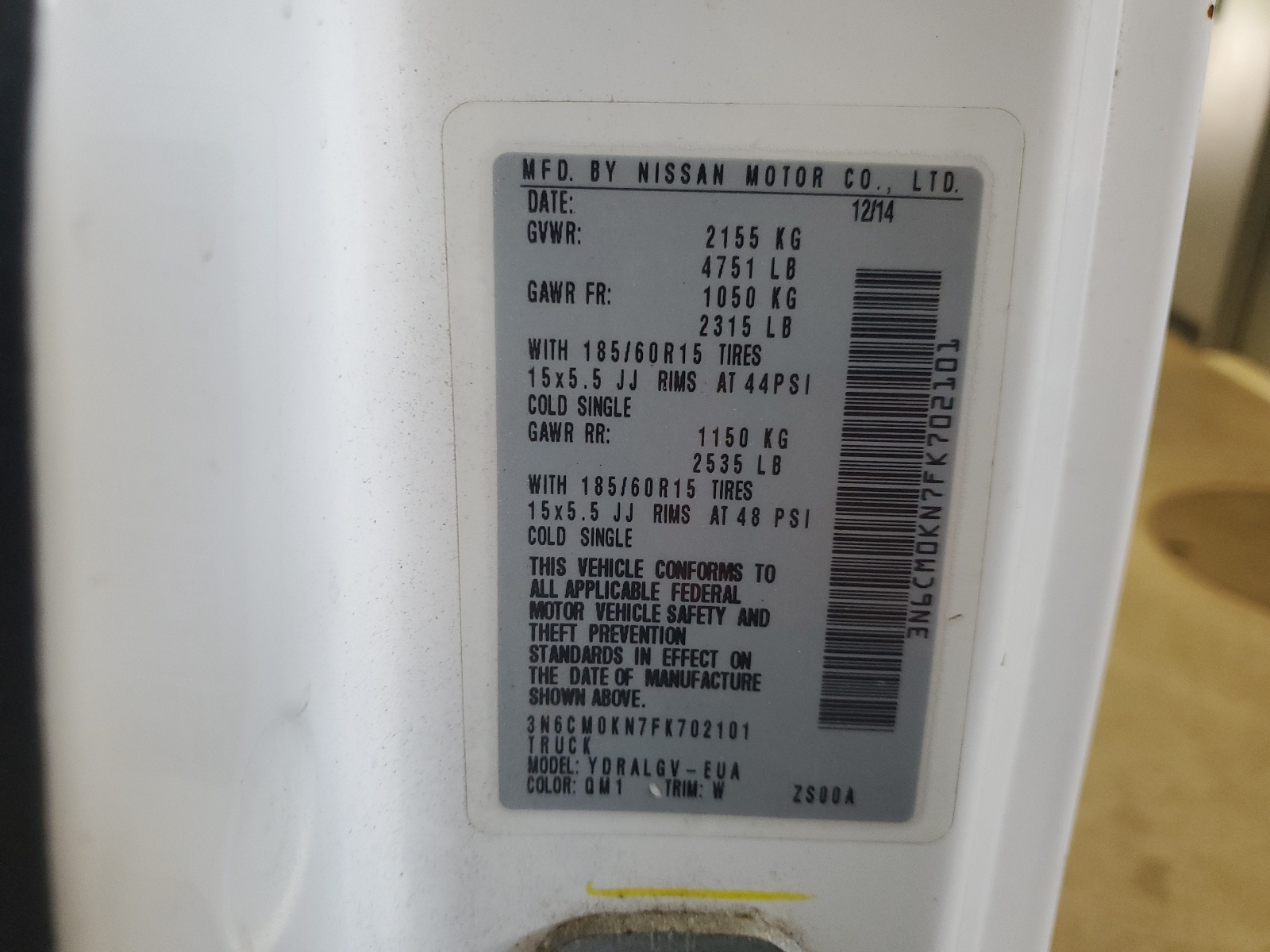 3N6CM0KN7FK702101 2015 Nissan Nv200 2.5S