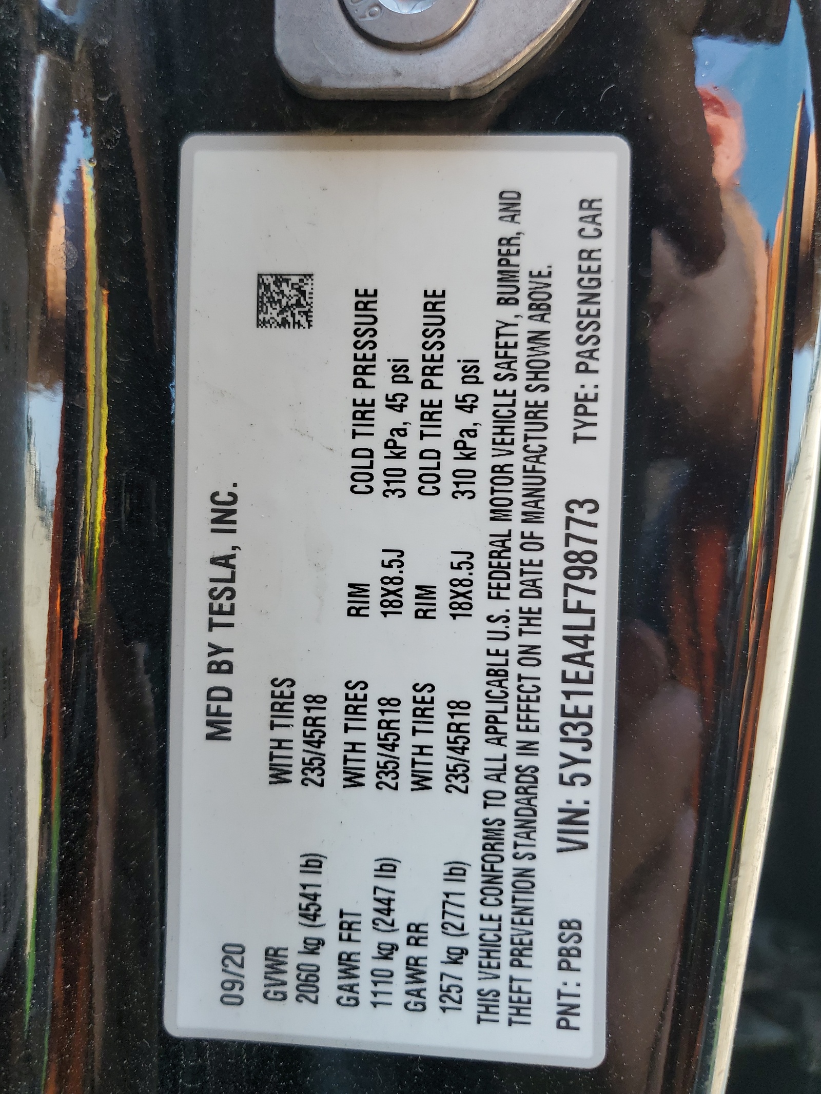 5YJ3E1EA4LF798773 2020 Tesla Model 3