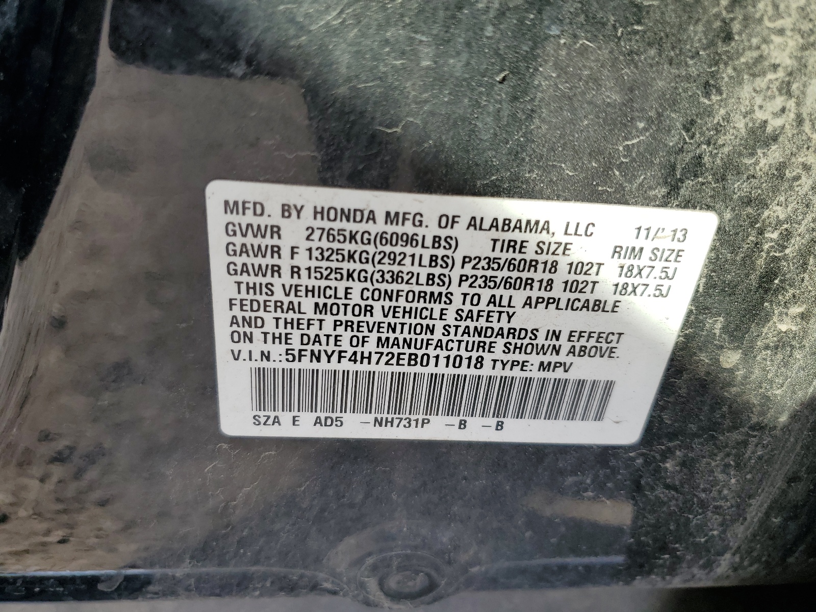 5FNYF4H72EB011018 2014 Honda Pilot Exln