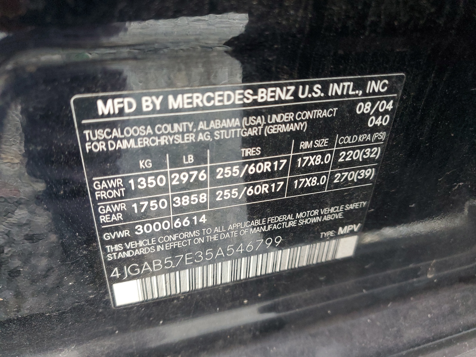 4JGAB57E35A546799 2005 Mercedes-Benz Ml 350