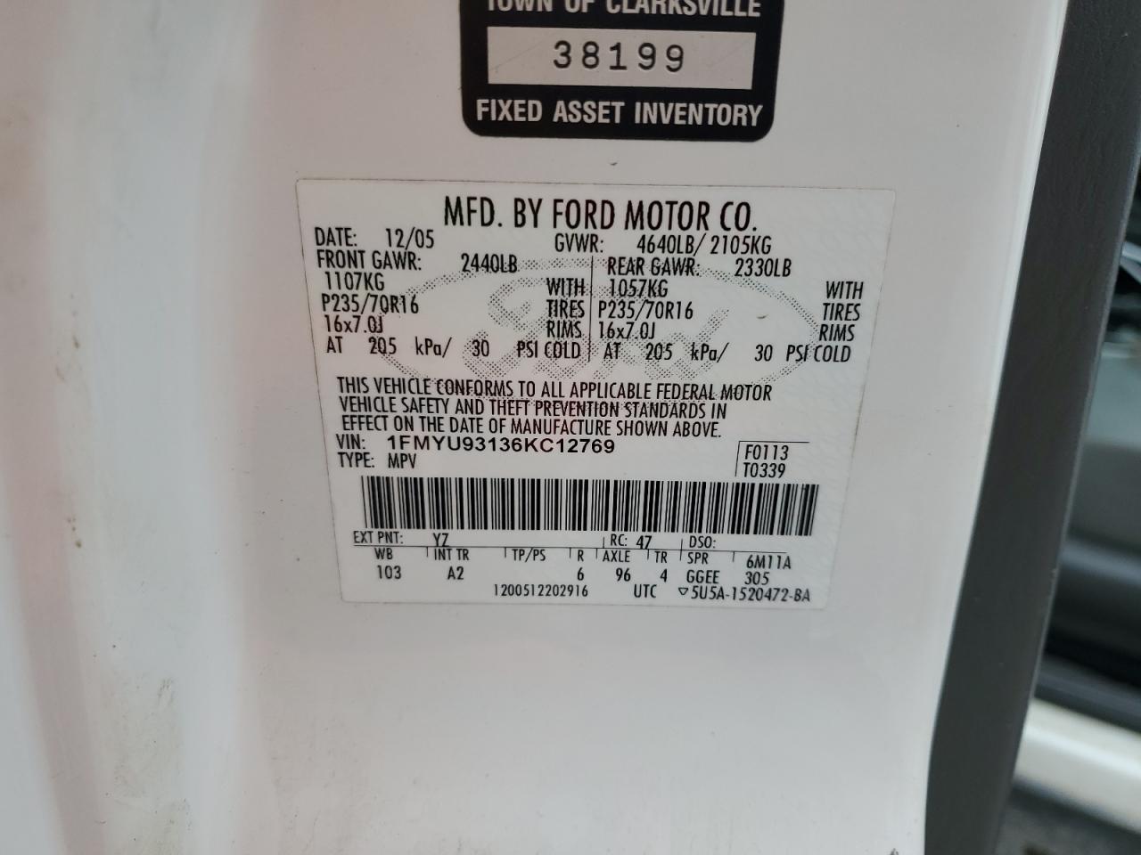 2006 Ford Escape Xlt VIN: 1FMYU93136KC12769 Lot: 66100304