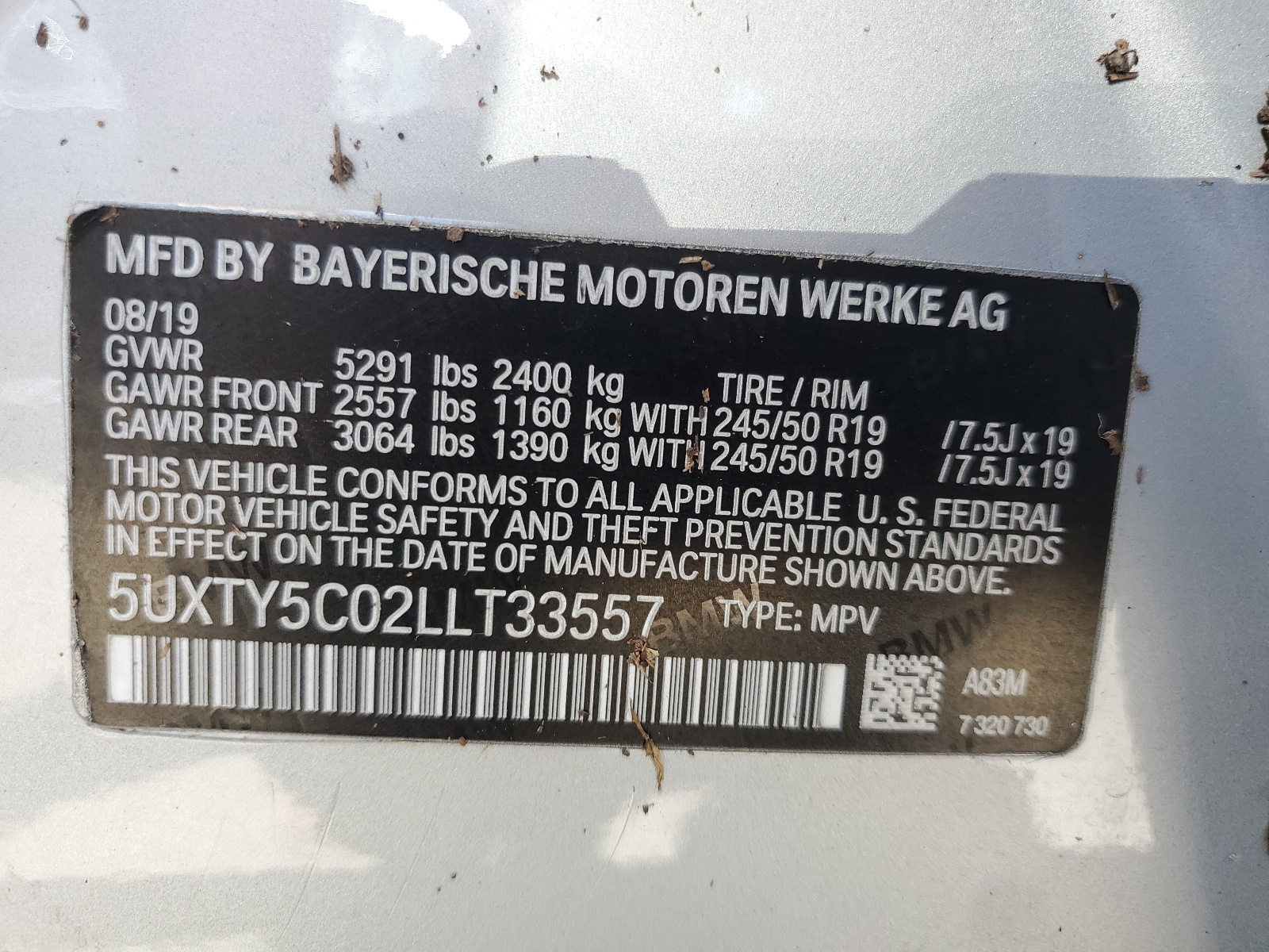 5UXTY5C02LLT33557 2020 BMW X3 xDrive30I