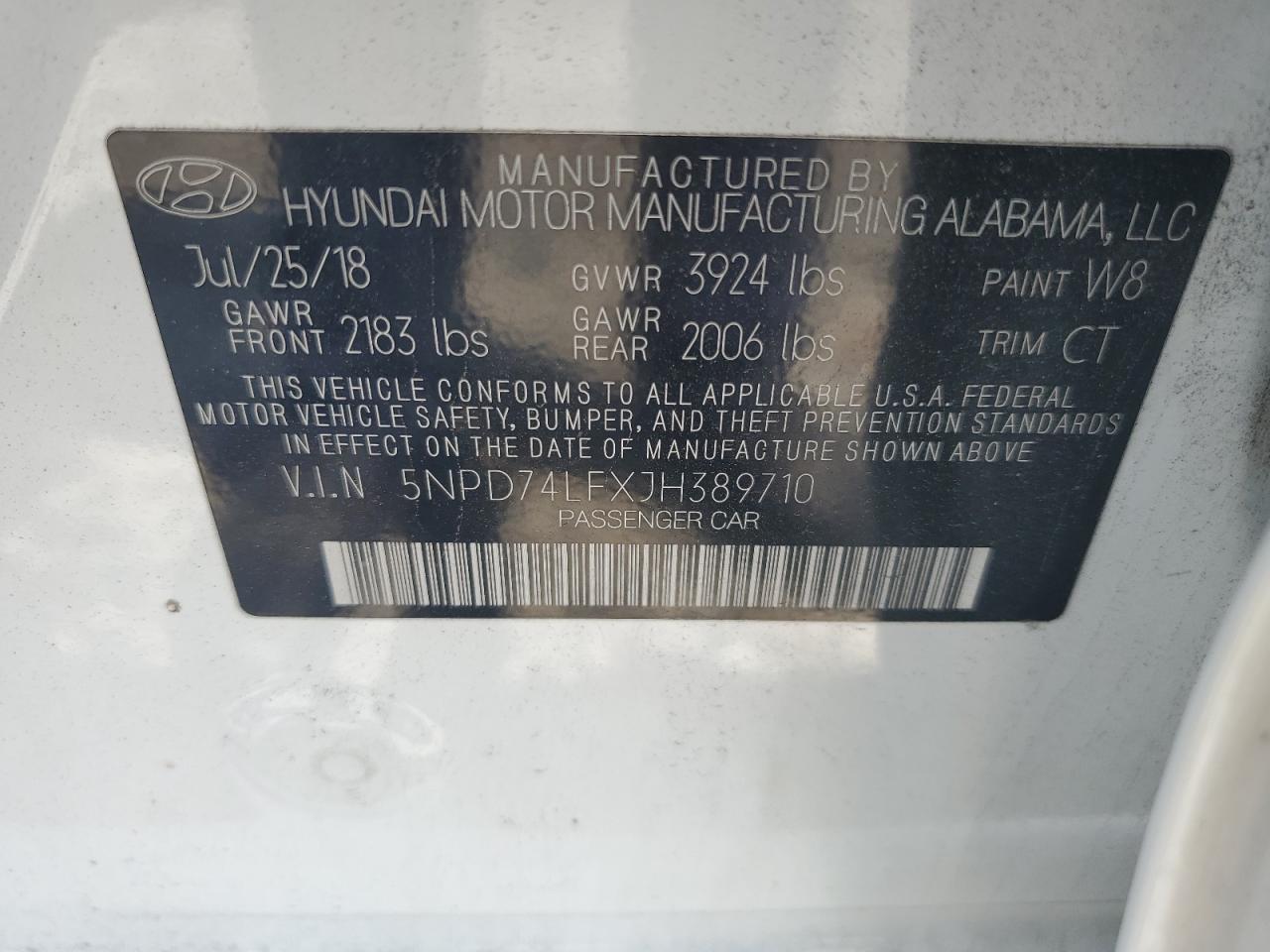 5NPD74LFXJH389710 2018 Hyundai Elantra Se