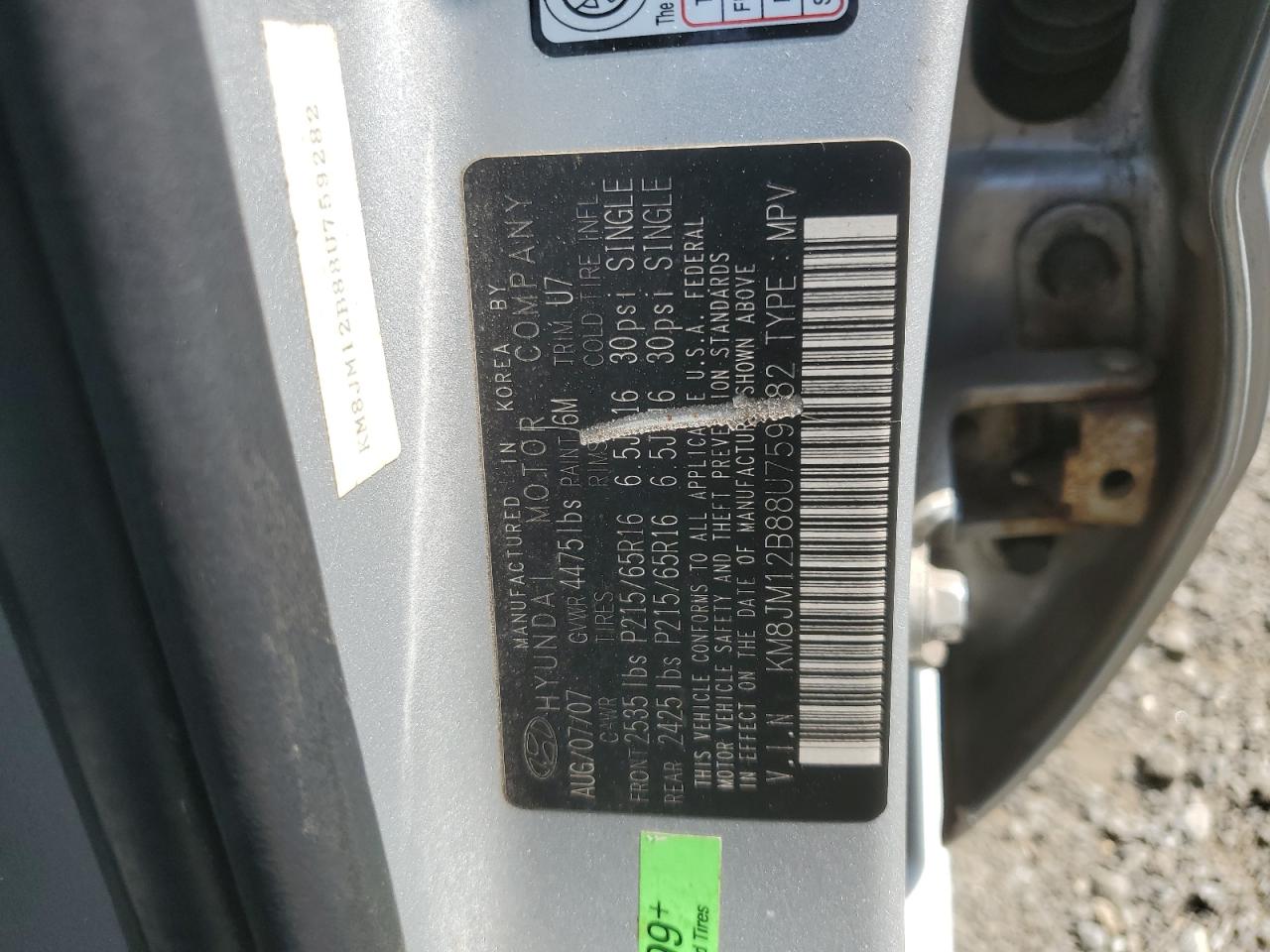 2008 Hyundai Tucson Gls VIN: KM8JM12B88U759282 Lot: 67571274