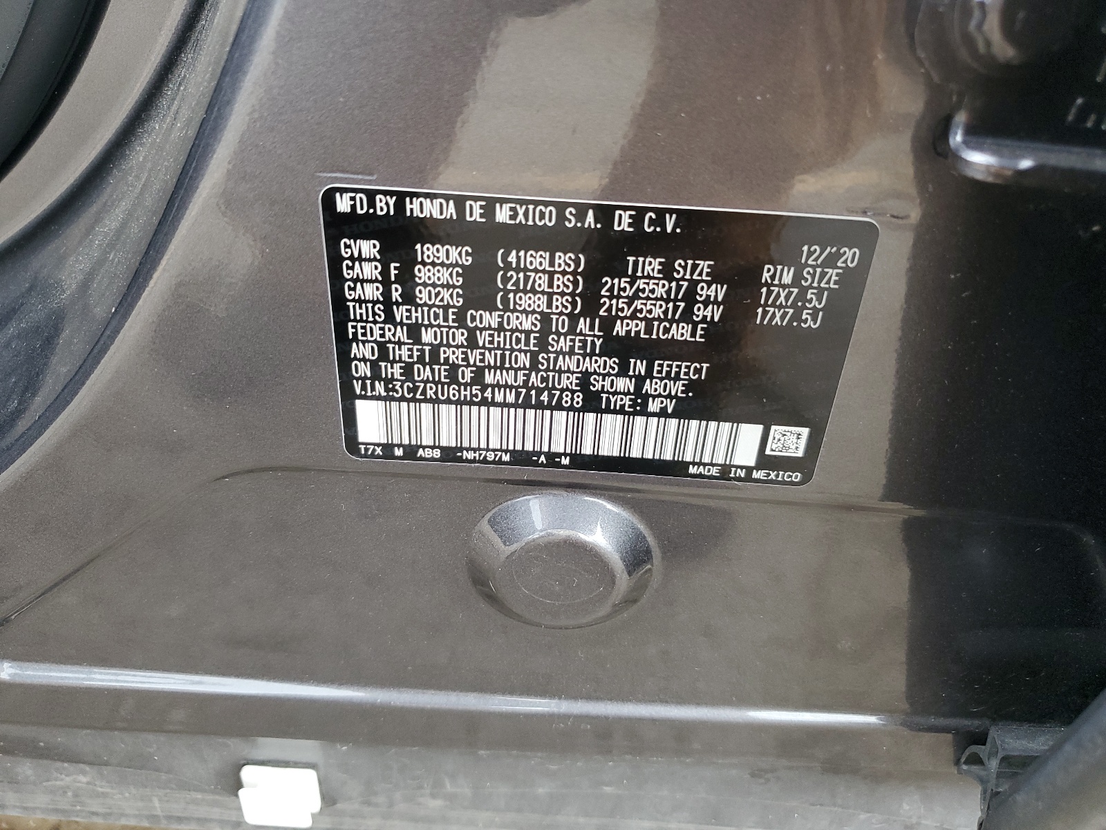 3CZRU6H54MM714788 2021 Honda Hr-V Ex