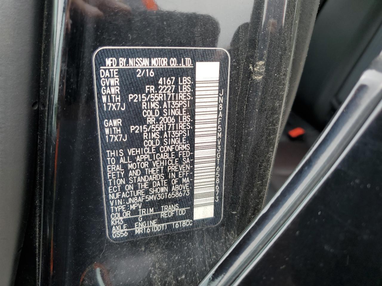 2016 Nissan Juke S VIN: JN8AF5MV3GT658673 Lot: 65554624