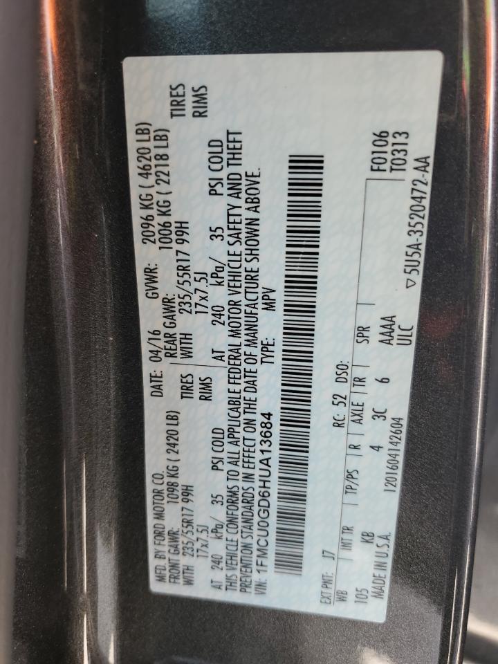 2017 Ford Escape Se VIN: 1FMCU0GD6HUA13684 Lot: 65659244