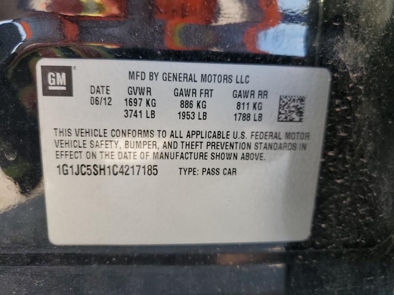 2012 Chevrolet Sonic Lt VIN: 1G1JC5SH1C4217185 Lot: 68324834