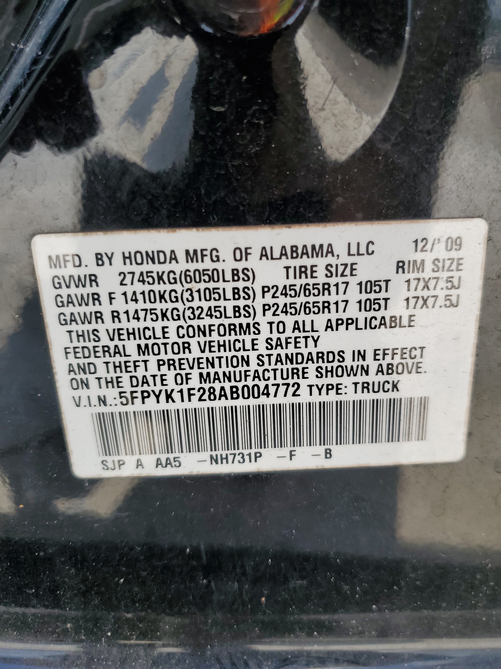 5FPYK1F28AB004772 2010 Honda Ridgeline Rt