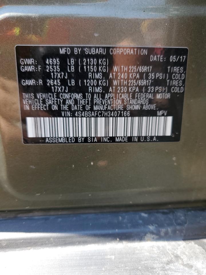 4S4BSAFC7H3407166 2017 Subaru Outback 2.5I Premium