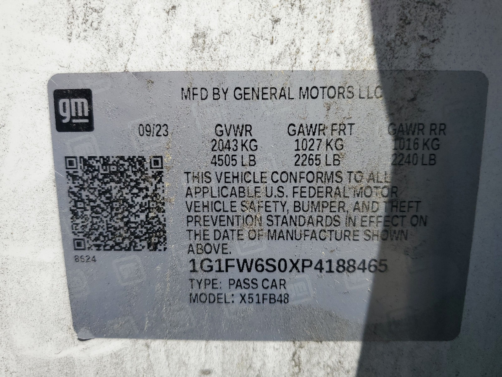 1G1FW6S0XP4188465 2023 Chevrolet Bolt Ev 1Lt