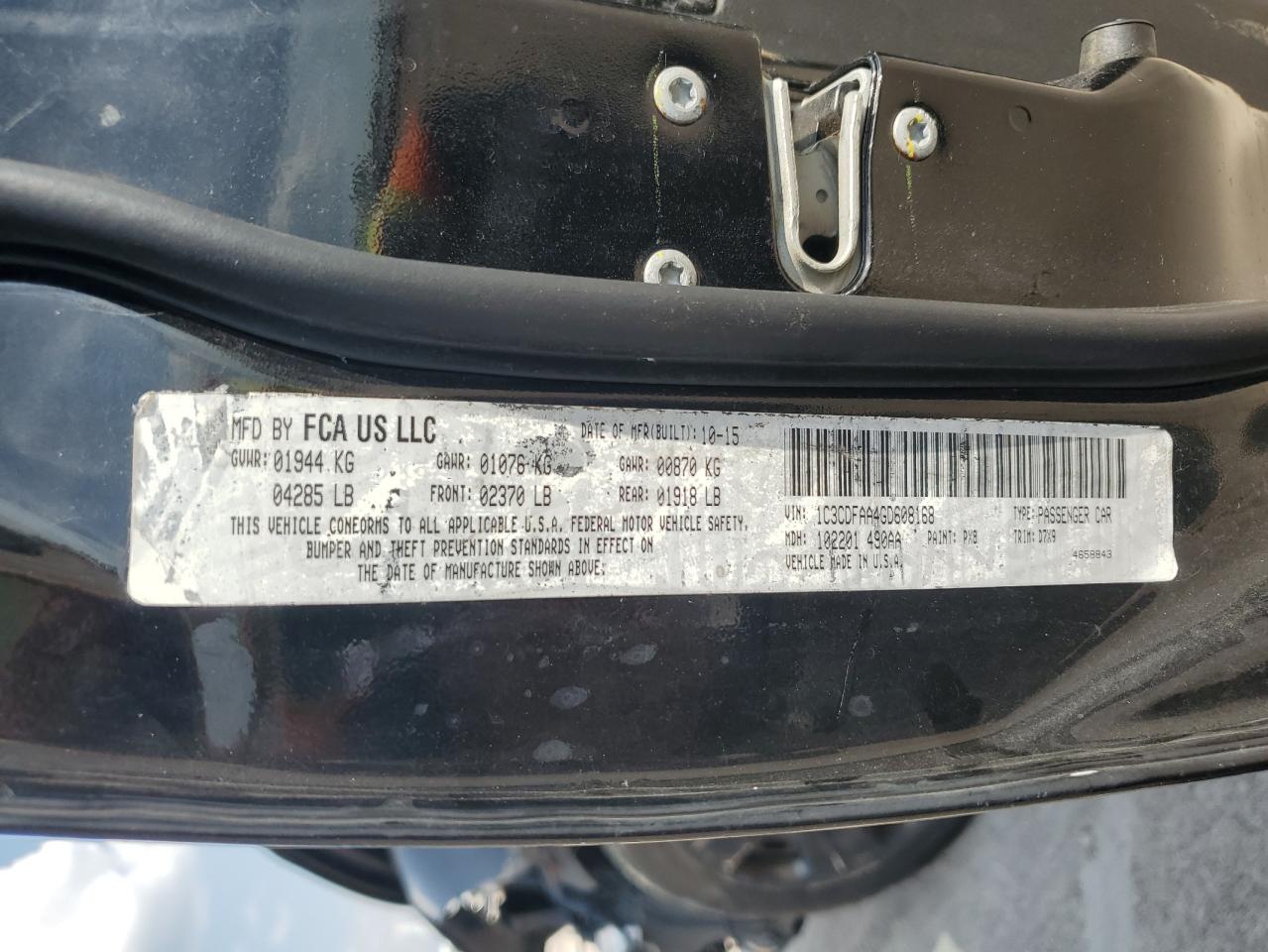 2016 Dodge Dart Se VIN: 1C3CDFAA4GD608168 Lot: 65787644