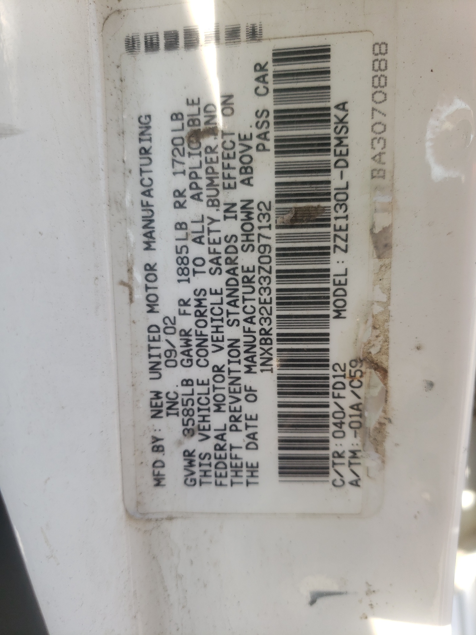 1NXBR32E33Z097132 2003 Toyota Corolla Ce