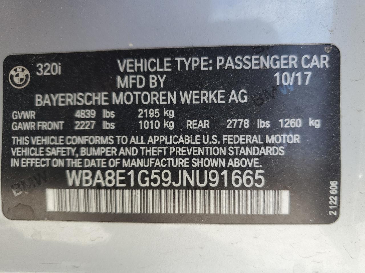 WBA8E1G59JNU91665 2018 BMW 320 I