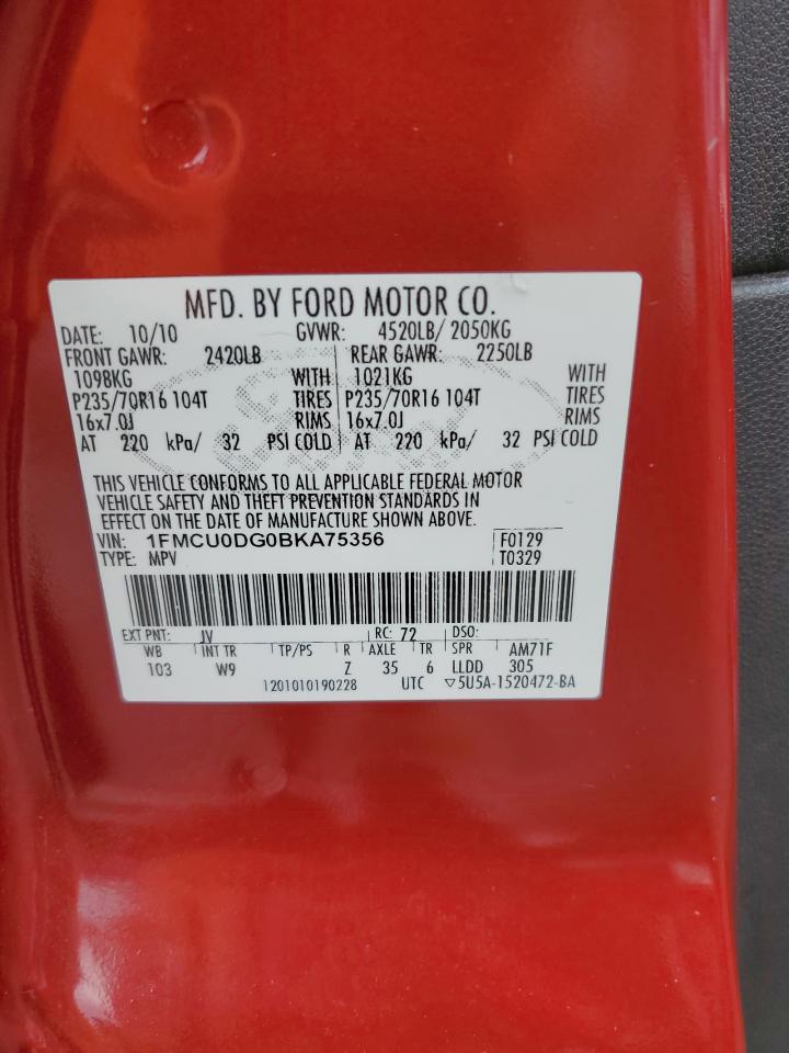 2011 Ford Escape Xlt VIN: 1FMCU0DG0BKA75356 Lot: 66798974