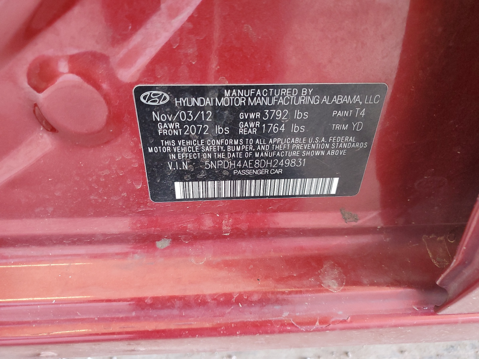 5NPDH4AE8DH249831 2013 Hyundai Elantra Gls